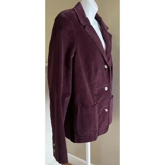 LL Bean Blazer Womens Size 16 R Plum Corduroy Button Jacket Pockets Classic - Picture 4 of 9
